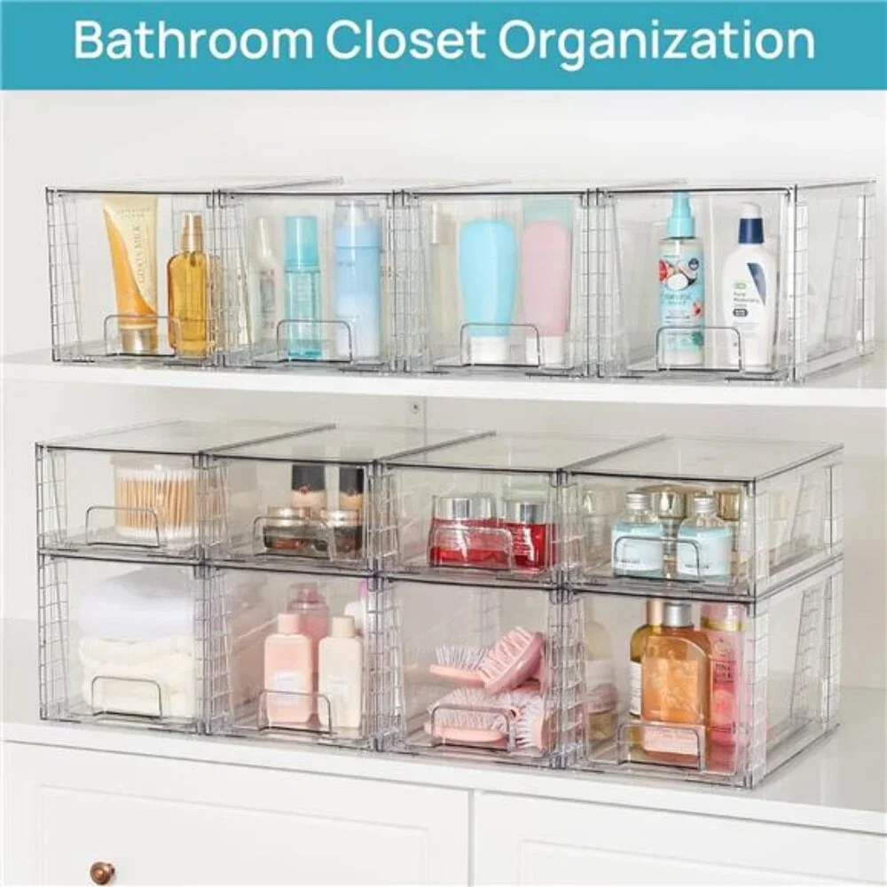 4 Pack Large Stackable Storage Drawers Easily Assemble Acrylic Bathroom Closet
